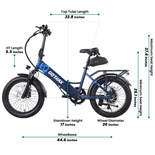 GOTRAX F2V2 Foldable Electric Bike 55 Miles (Pedal-assist1) by 48V Battery, 20Mph Power by 500W, Smart LCD Display and 5 Pedal-Assist Levels, 7-Speed&Front Shock Absorber for Off-Road Bicycle - Image 22